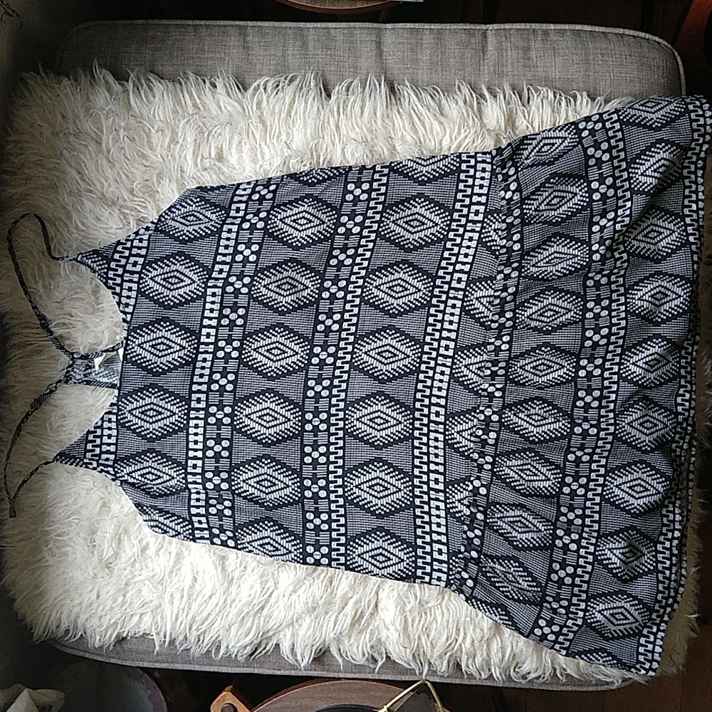 ROXY Tunic Tank Dress Aztec Surf Small Black & White